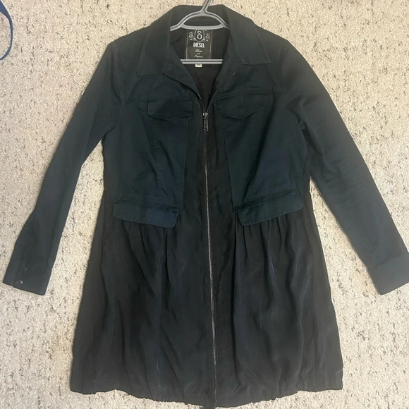 Diesel woman’s long vintage crepe bottom navy and black coat  mint condition M - Picture 8 of 9